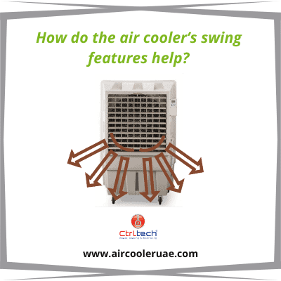 How do the air cooler’s swing features help to cool places quicker?